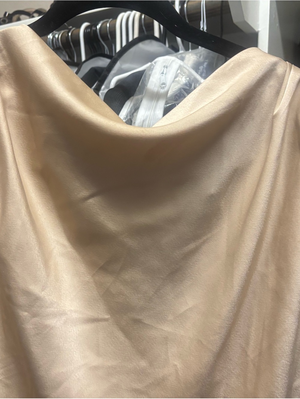 Crescent Satin Cowl Neck Blouse in Light Champagne
